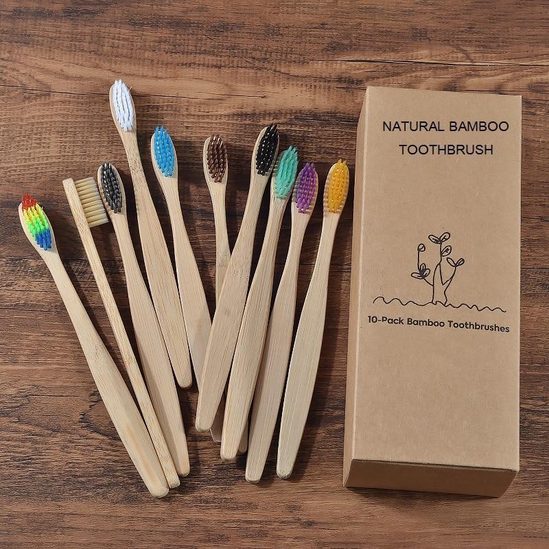 Kit 10 Escovas de Bambu Ecológicas Biodegradáveis