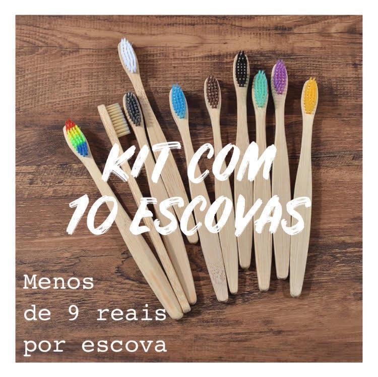 Kit 10 Escovas de Bambu Ecológicas Biodegradáveis